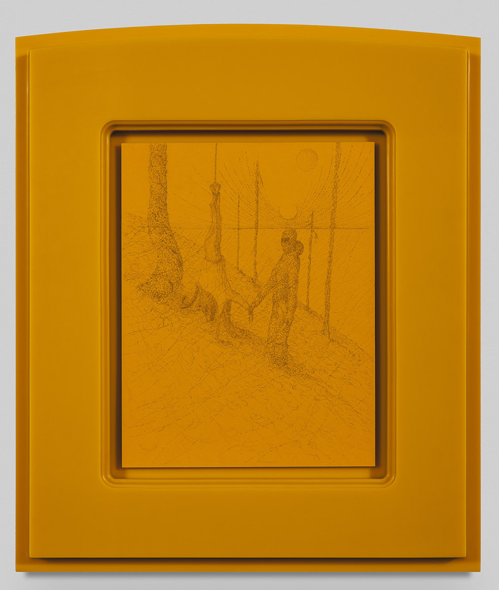 <i>Fascia</i>, 2019<br>Graphite on paper in ultra high molecular weight plastic frame<br>21 1/8 x 17 7/8 x 1 3/8 inches (53.7 x 45.4 x 3.5 cm) framed